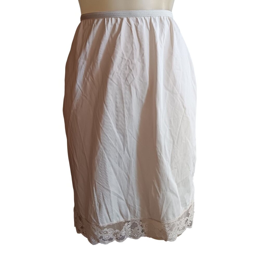 Vintage Women's Medium White Half Slip Lace Hem 1970's Ivory-Cream Goth Skirt